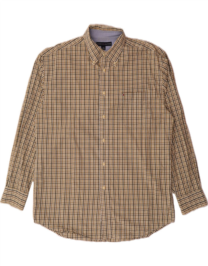TOMMY HILFIGER Mens Shirt Large Beige Check Cotton Vintage Tommy Hilfiger and Second-Hand Tommy Hilfiger from Messina Hembry 