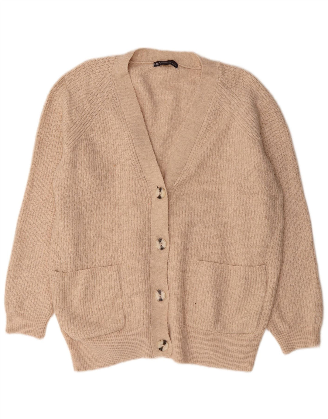 Marks & Spencer Dame Oversized Cardigan Sweater UK 16 Stor Beige Akryl