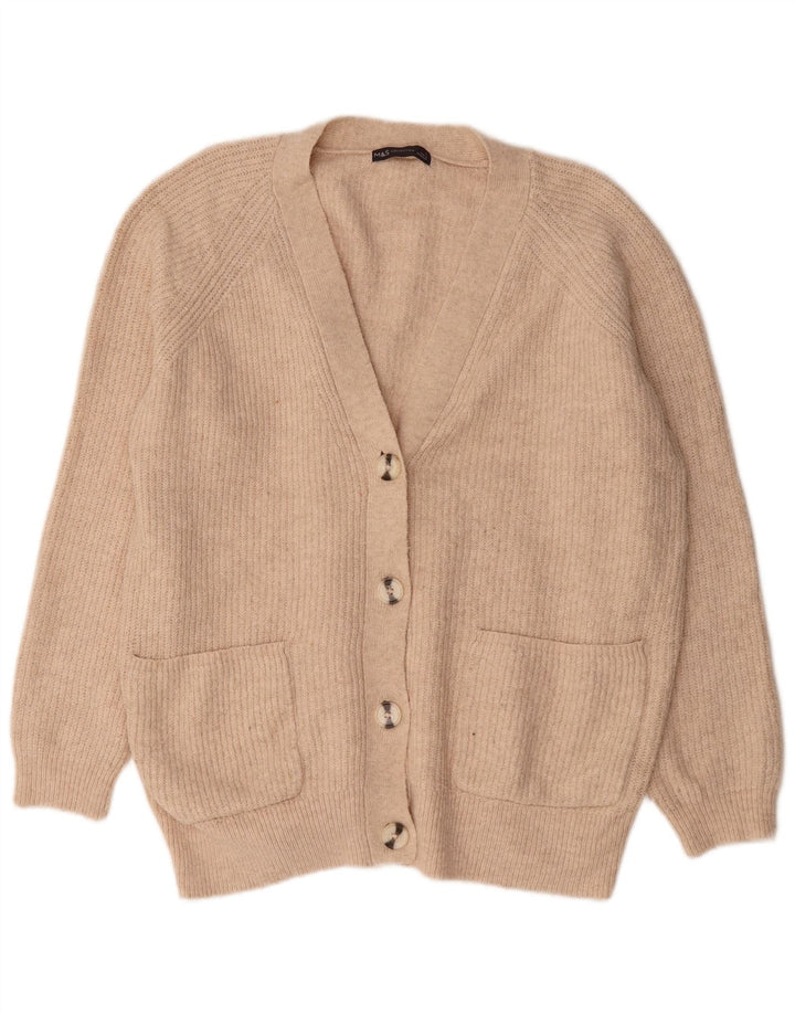 Marks & Spencer Dame Oversized Cardigan Sweater UK 16 Stor Beige Akryl