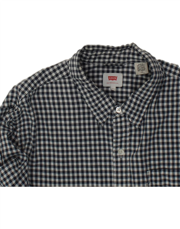 LEVI'S Mens Shirt Large Navy Blue Check Cotton Vintage Levi's and Second-Hand Levi's from Messina Hembry 