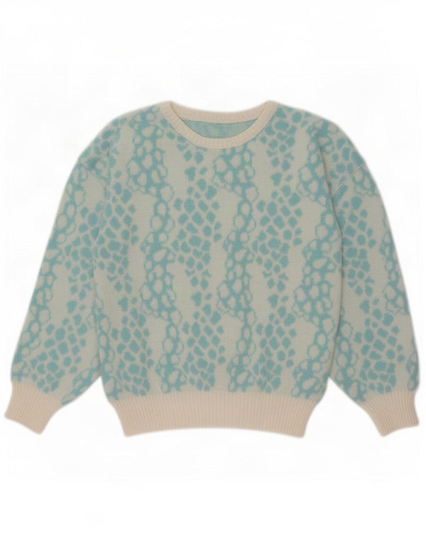 Vintage Dame Boat Neck Jumper Sweater UK 16 Large Blue Spotted