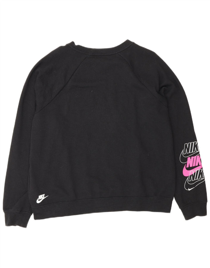 Nike Dame Oversized Grafisk Sweatshirt Jumper UK 16 Stor Sort Bomuld