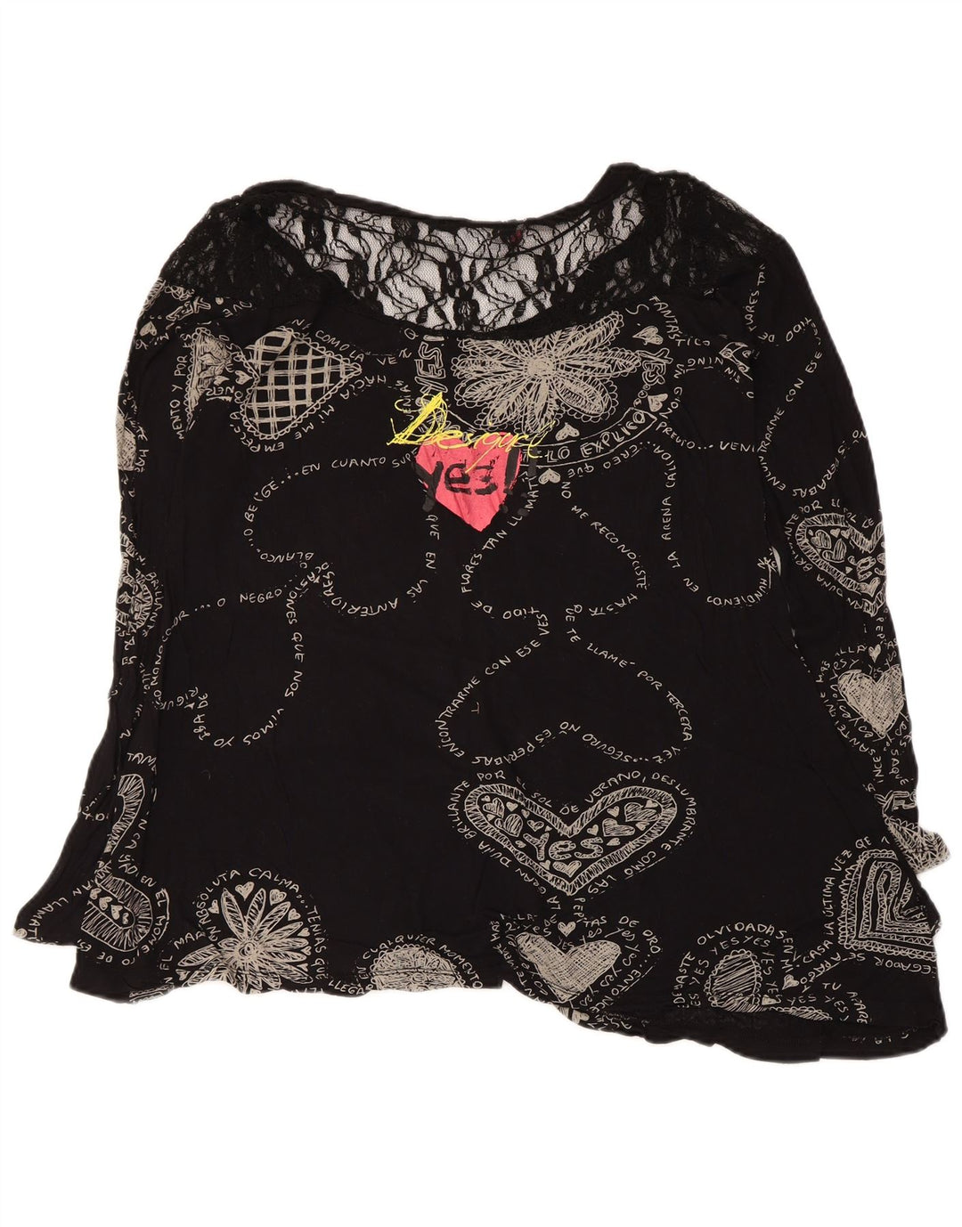 Desigual Dame Grafisk Bluse Top UK 12 Medium Sort Geometrisk Hjerte