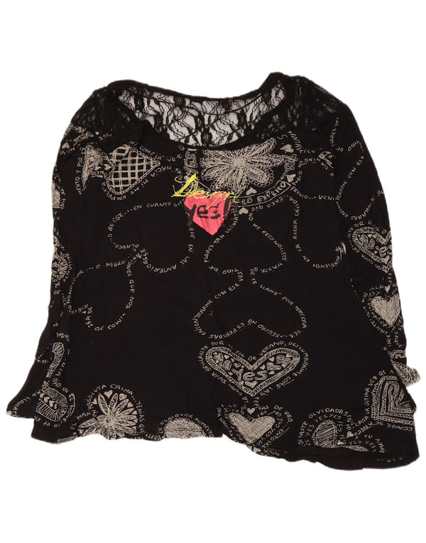 Desigual Dame Grafisk Bluse Top UK 12 Medium Sort Geometrisk Hjerte