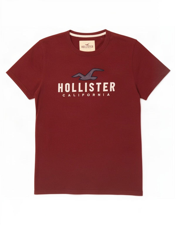 Hollister Herre grafisk T-shirt Top Medium Maroon Flecked Bomuld