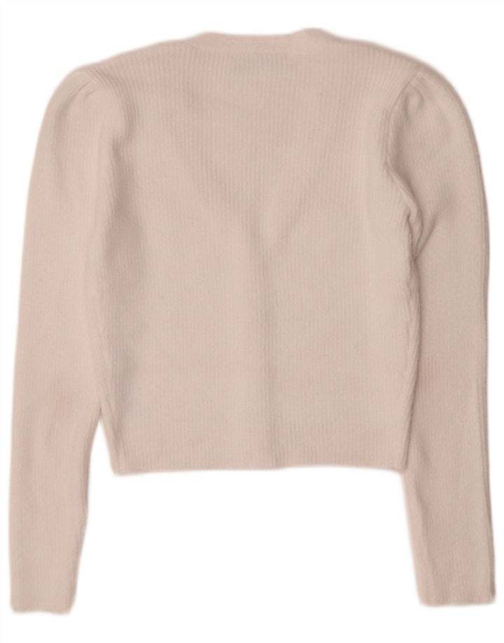 Zara Womens Crop Cardigan Sweater UK 12 Medium White Nylon