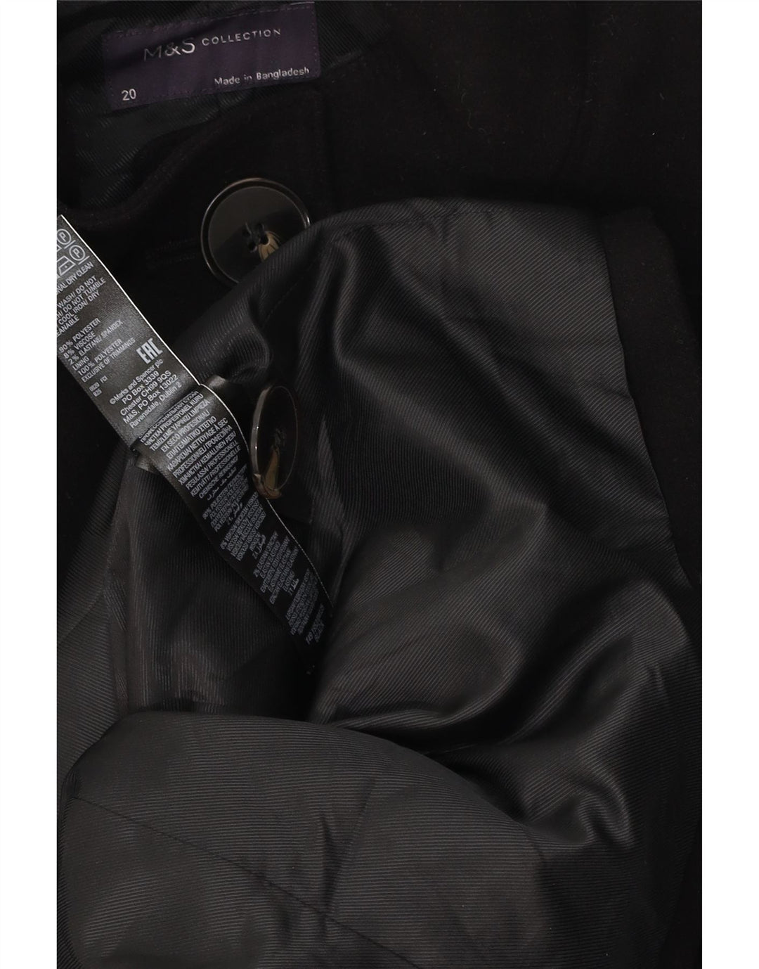 Marks & Spencer Dame Overfrakke UK 20 2XL Sort Polyester