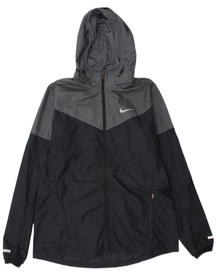 NIKE Regnjakke med hætte til mænd UK 40 Large Black Colourblock Polyester