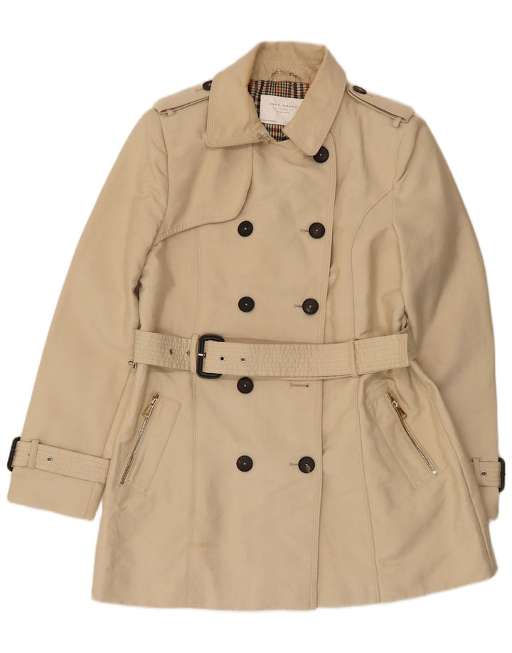 Zara Dame Dobbeltradet Trench Coat UK 18 XL Beige Polyester