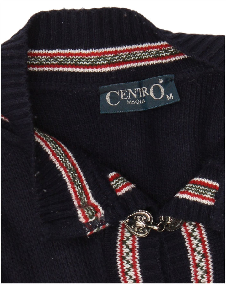 CENTRO MAGLIA Dame Button Neck Sweater UK 14 Medium Navy Blue