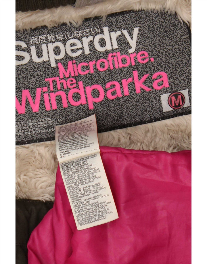 Superdry Dame Hooded Parka Jacket UK 14 Medium Khaki Polyester