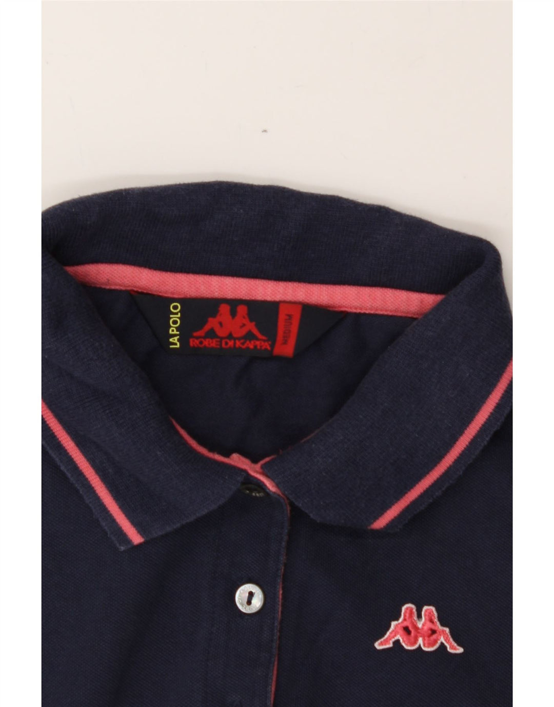 KAPPA Womens Polo Shirt UK 14 Medium Navy Blue Cotton Classic Vintage Kappa and Second-Hand Kappa from Messina Hembry 