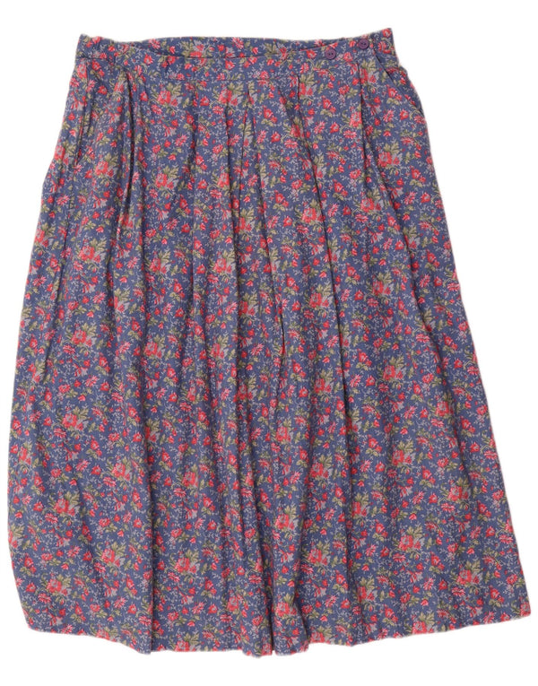 Country Collection Womens Flared Skirt UK 18 XL W34 Blue Floral Cotton