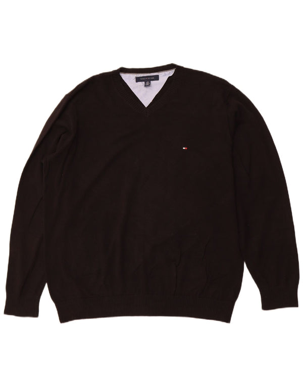TOMMY HILFIGER Herre V-hals sweater Stor sort bomuld