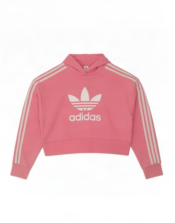 Adidas Girls Crop Graphic Hoodie Jumper 10-11 år Pink Bomuld