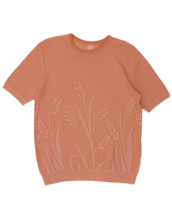 Vintage Kvinders Grafisk Boat Neck Jumper Sweater UK 14 Large Pink Floral