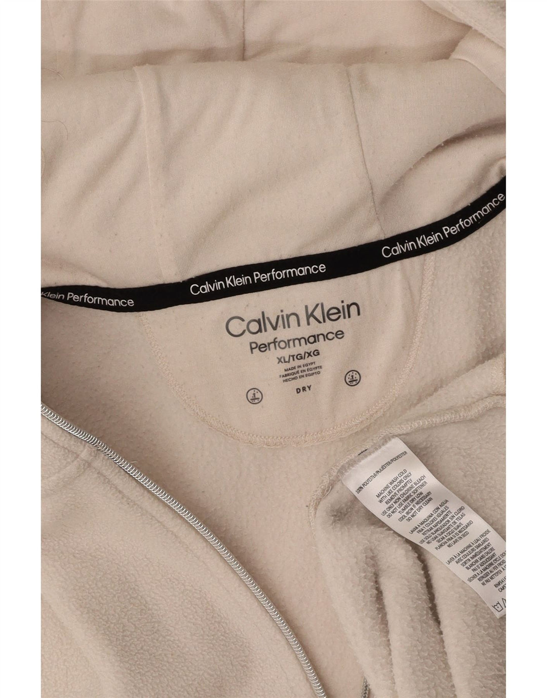 CALVIN KLEIN Grafisk fleecejakke med hætte til kvinder UK 18 XL Off White