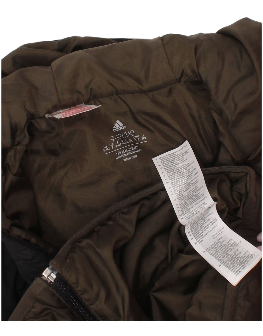 Adidas drenge hættepolstret jakke 9-10 år Khaki Colourblock Polyester