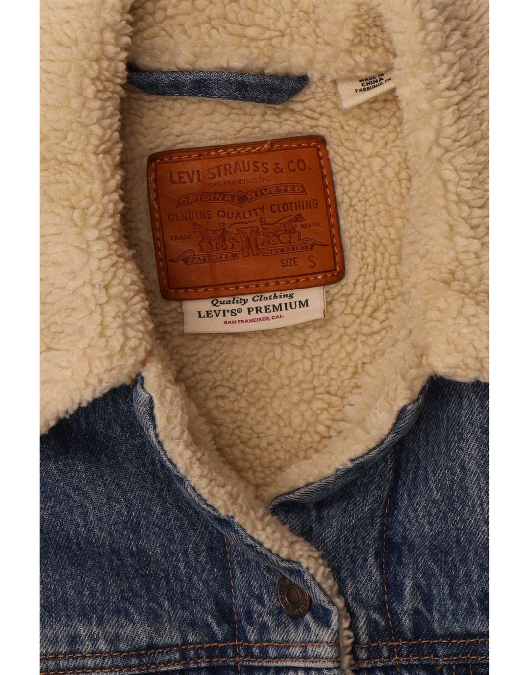 Levi's Dame Oversized Denim Sherpa Jacket UK 10 Small Blue Cotton