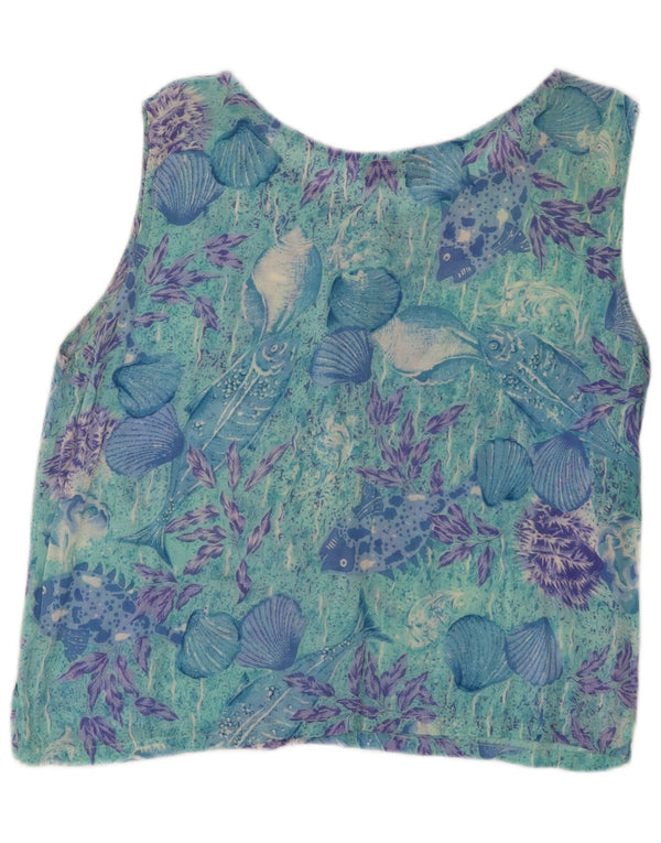 Amaranto Womens Sleeveless Crop Top UK 16 Large Blue Floral Viscose
