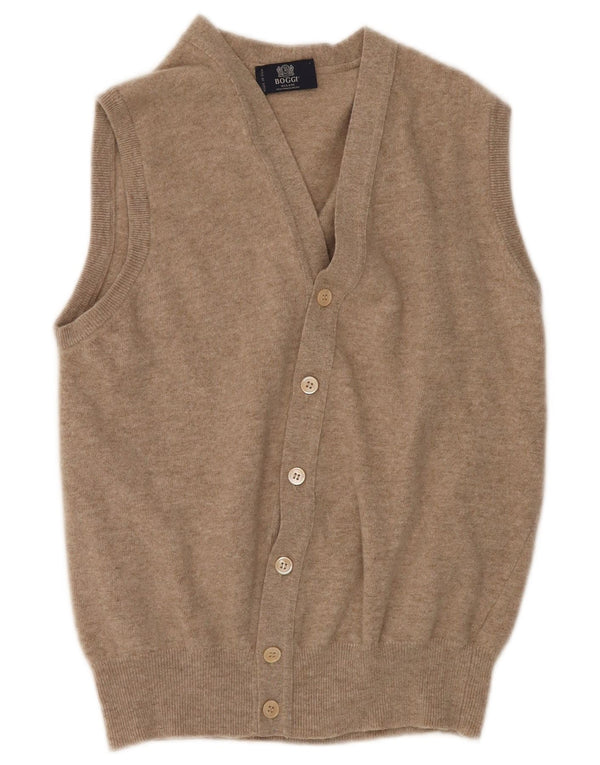 BOGGI MILANO ærmeløs cardigantrøje til kvinder UK 14 Medium Beige Uld