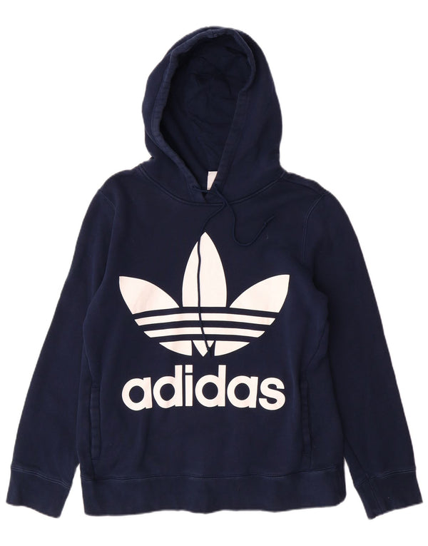 Adidas Womens Graphic Hoodie Jumper UK 10 Small Navy Blue Cotton