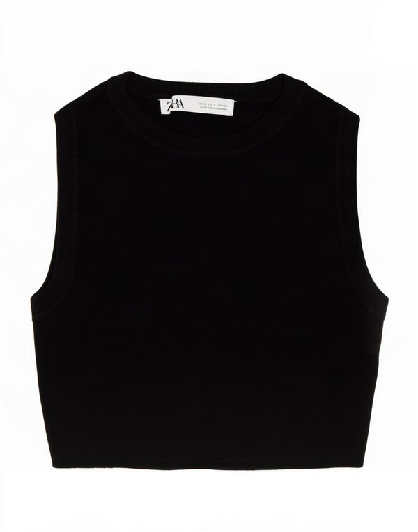 Zara Womens Crop Vest Top UK 8 Small Black Viscose