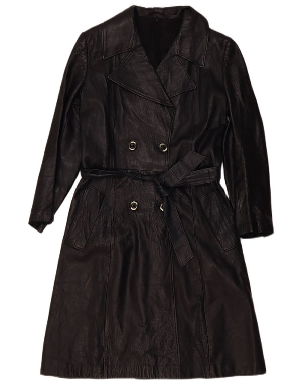 Vintage dame dobbeltradet læderfrakke UK 4 XS Sort