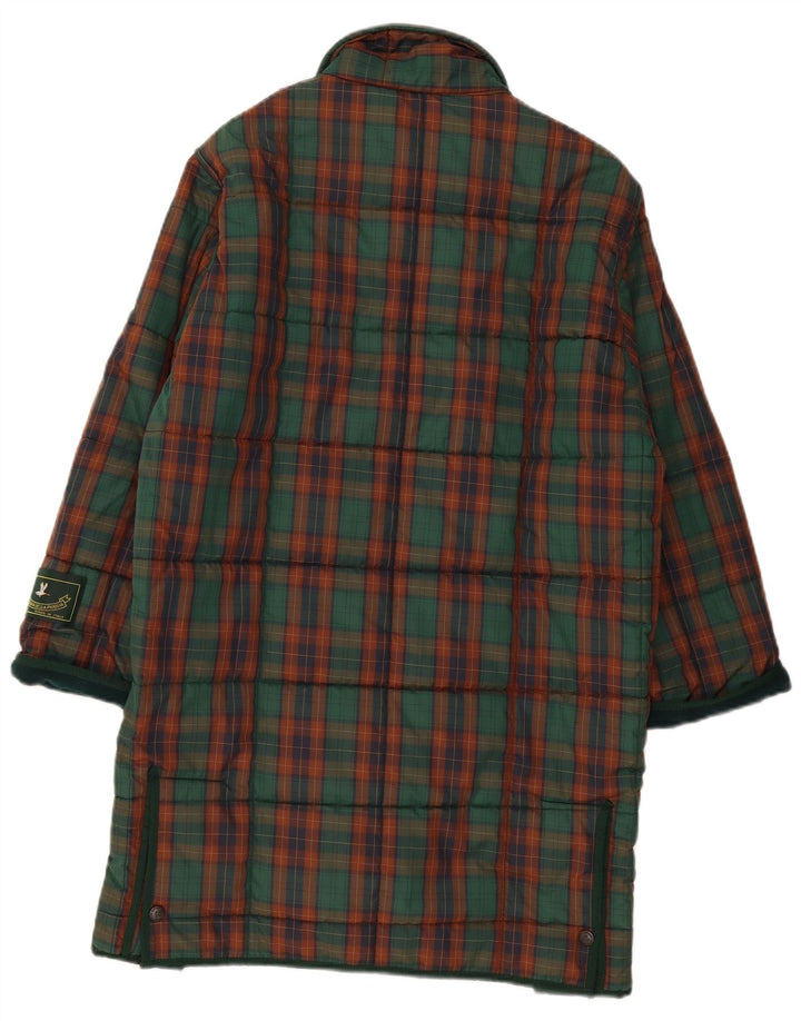 Vintage polstret frakke til kvinder UK 18 XL Grøn Plaid