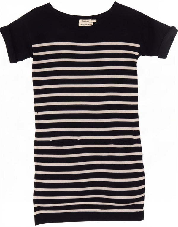 Massimo Dutti Dame T-Shirt Kjole UK 12 Mellem marineblå Stribet Bomuld