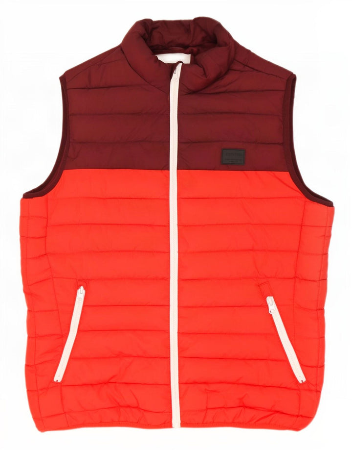Jack & Jones Polstret Gilet UK 36 Small Red Colourblock Polyester