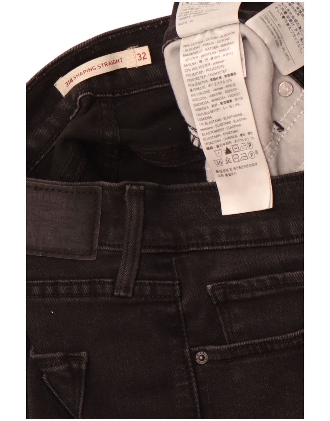 LEVI'S Dame 314 Shaping Straight Jeans W32 L32 Sort Bomuld