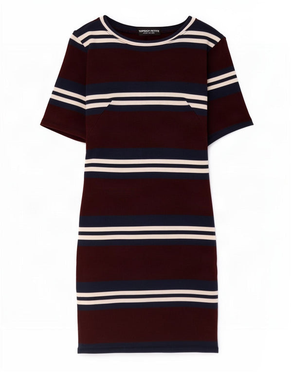 Topshop Dame Petite T-Shirt Kjole UK 8 Small Burgundy Striped