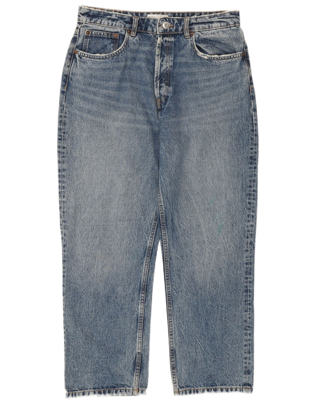 Zara Dame Crop Højtaljede Jeans EU 44 XL W34 L26 Blå Bomuld