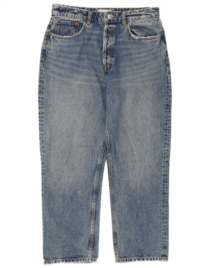 Zara Dame Crop Højtaljede Jeans EU 44 XL W34 L26 Blå Bomuld