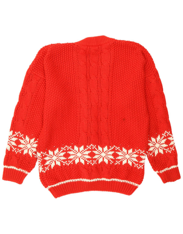 Vintage Kvinder Snowflake Cardigan Sweater UK 14 Large Red Fair Isle Retro