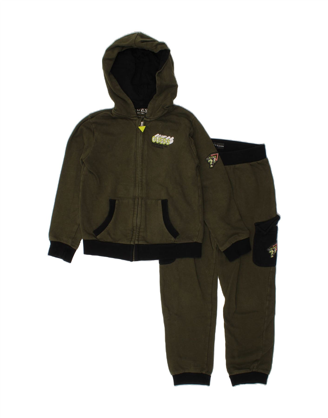 GUESS Boys Graphic Full Tracksuit 5-6 Years  Khaki Colourblock Cotton Vintage Guess and Second-Hand Guess from Messina Hembry 