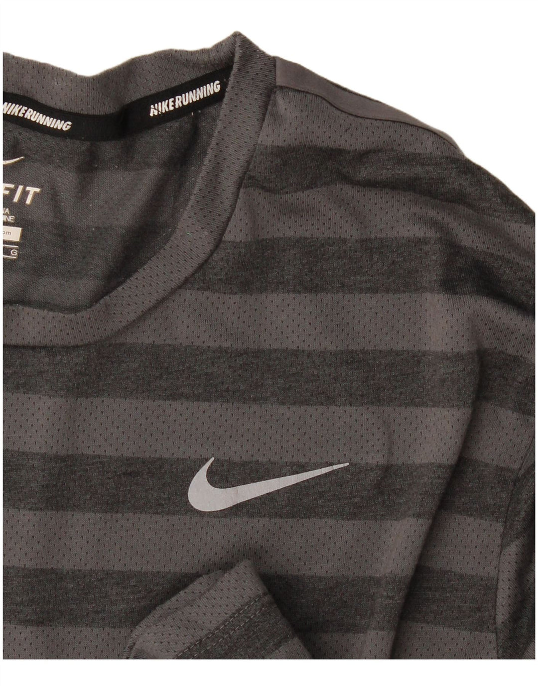 Nike Dri Fit T-shirt top til mænd, stor grå stribet polyester