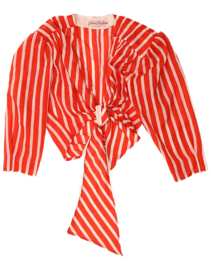 Vintage Dame Front Tie 3/4 ærmet bluse Top IT 44 Medium rød stribet