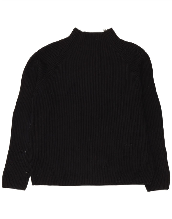Zara Herre Zip Neck Jumper Sweater Stor Sort Bomuld