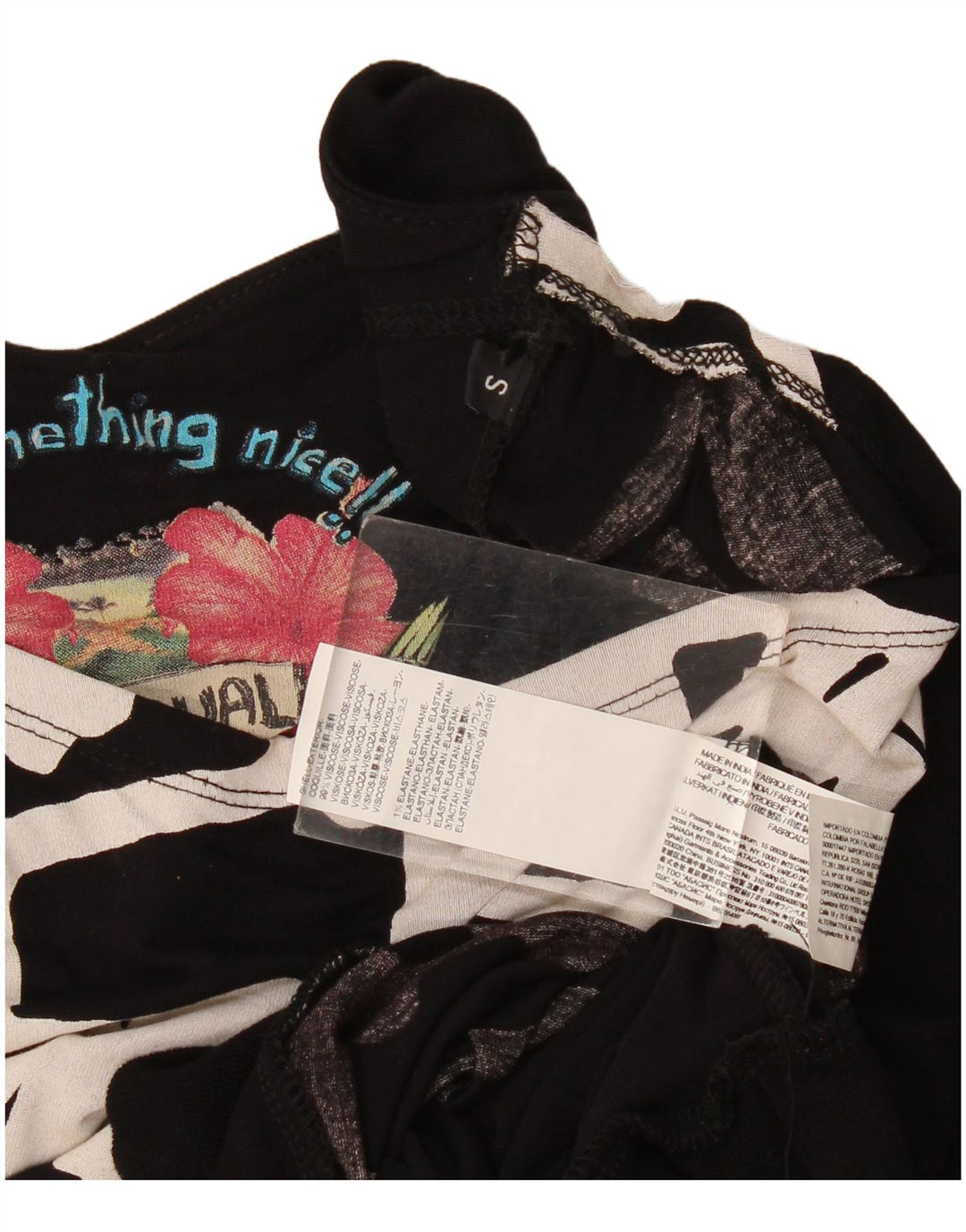 Desigual Dame Grafisk Batwing Bluse Top UK 10 Small Black Geometric
