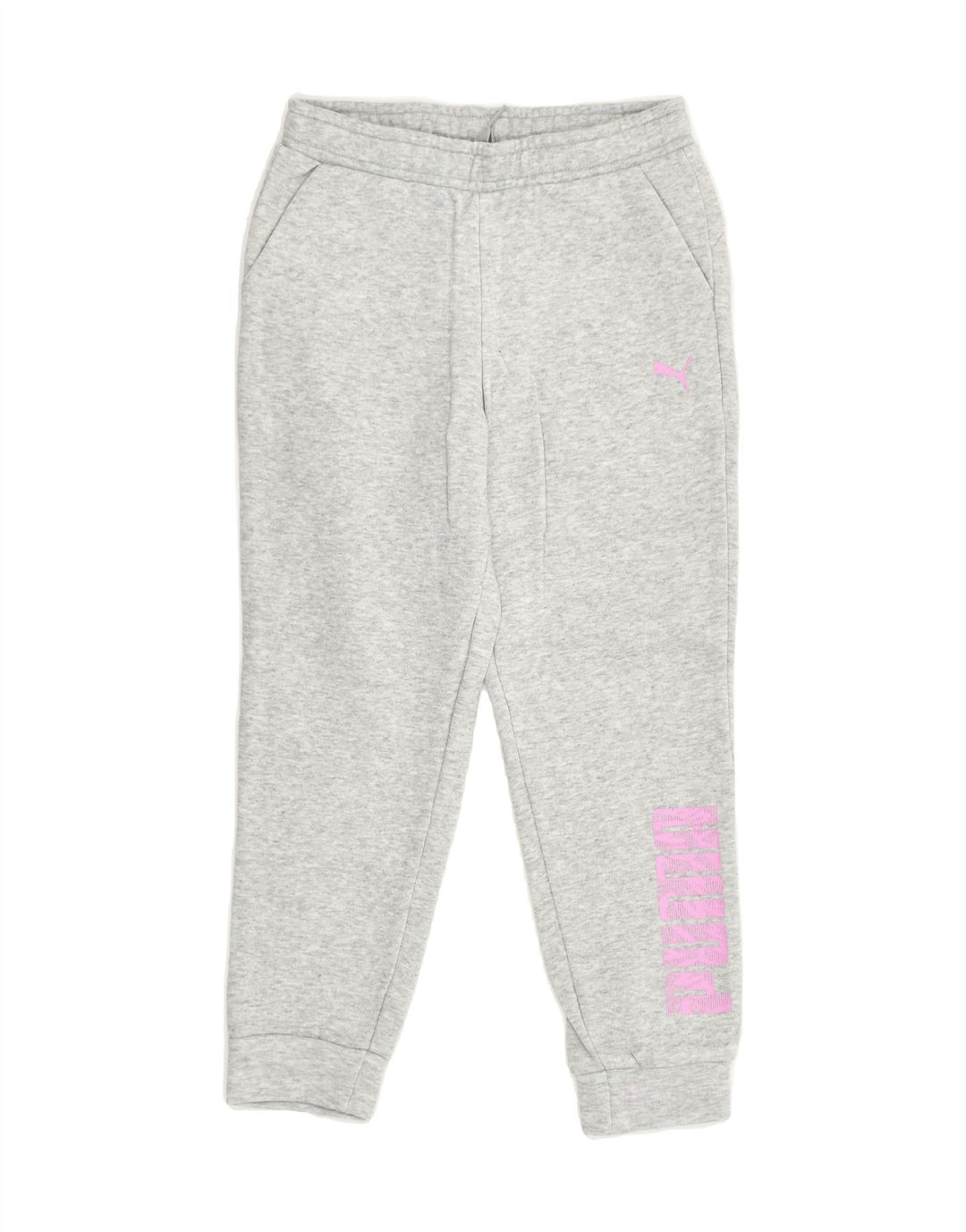PUMA Girls Graphic Tracksuit Trousers Joggers 7-8 Years Grey Cotton | Vintage Puma | Thrift | Second-Hand Puma | Used Clothing | Messina Hembry 