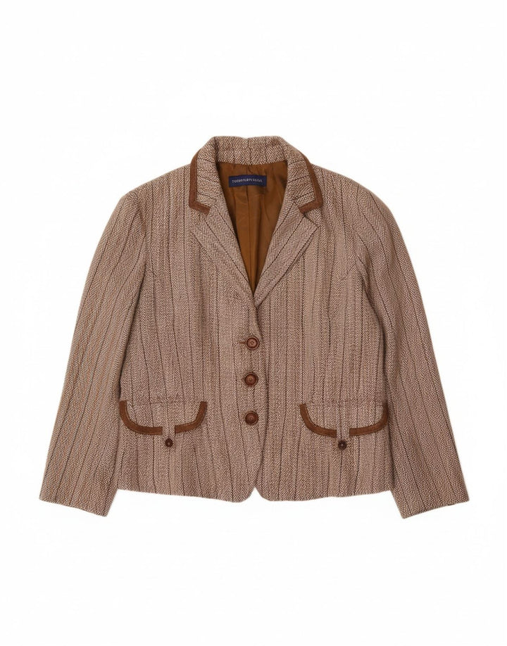 TRUSSARDI JEANS Womens 3 Button Blazer Jacket IT 48 XL Brown Herringbone
