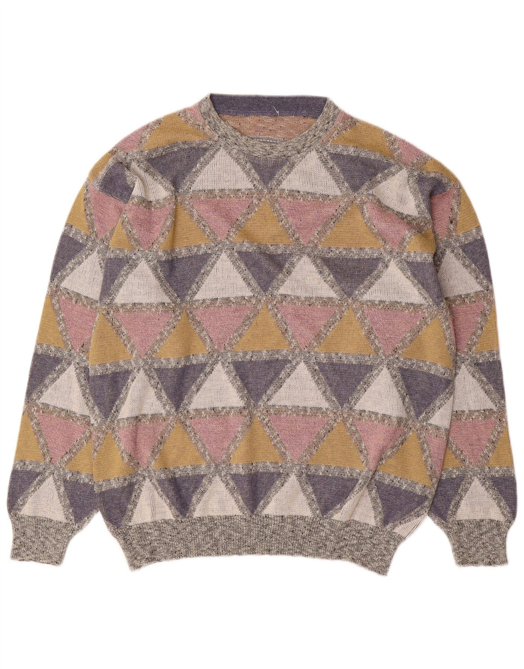 Vintage Herre Crew Neck Jumper Sweater Stor flerfarvet Argyle/Diamond