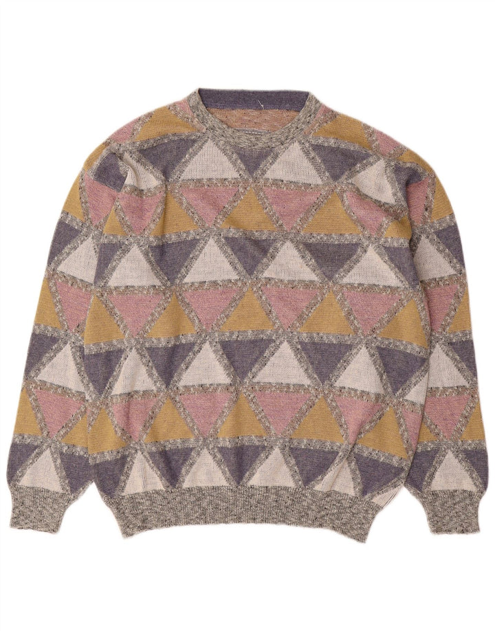 Vintage Herre Crew Neck Jumper Sweater Stor flerfarvet Argyle/Diamond