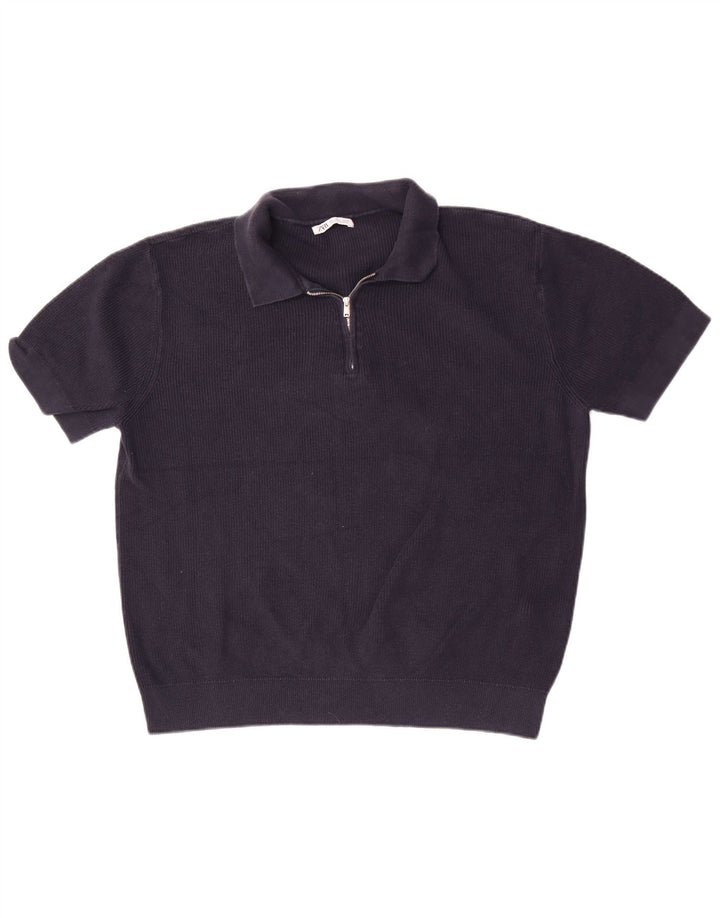 Zara Herre Polo Shirt Stor Marineblå Bomuld