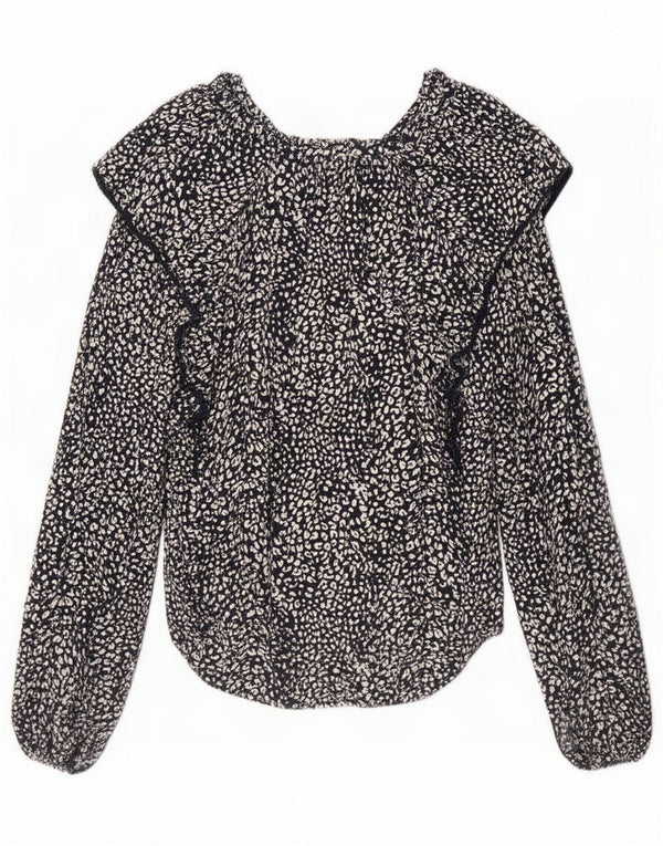 Marks & Spencer Womens Blouse Top UK 10 Small Navy Blue Animal Print