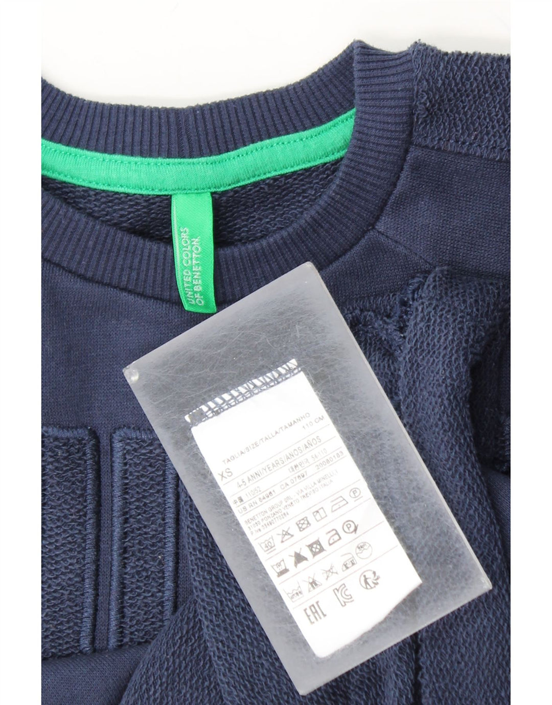 BENETTON Boys Graphic Sweatshirt Jumper 4-5 Years XS Navy Blue Polyester