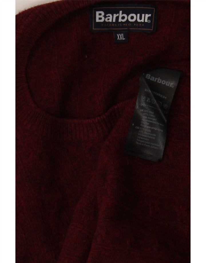Barbour Herre Crew Neck Jumper Sweater 2XL Burgundy Wool