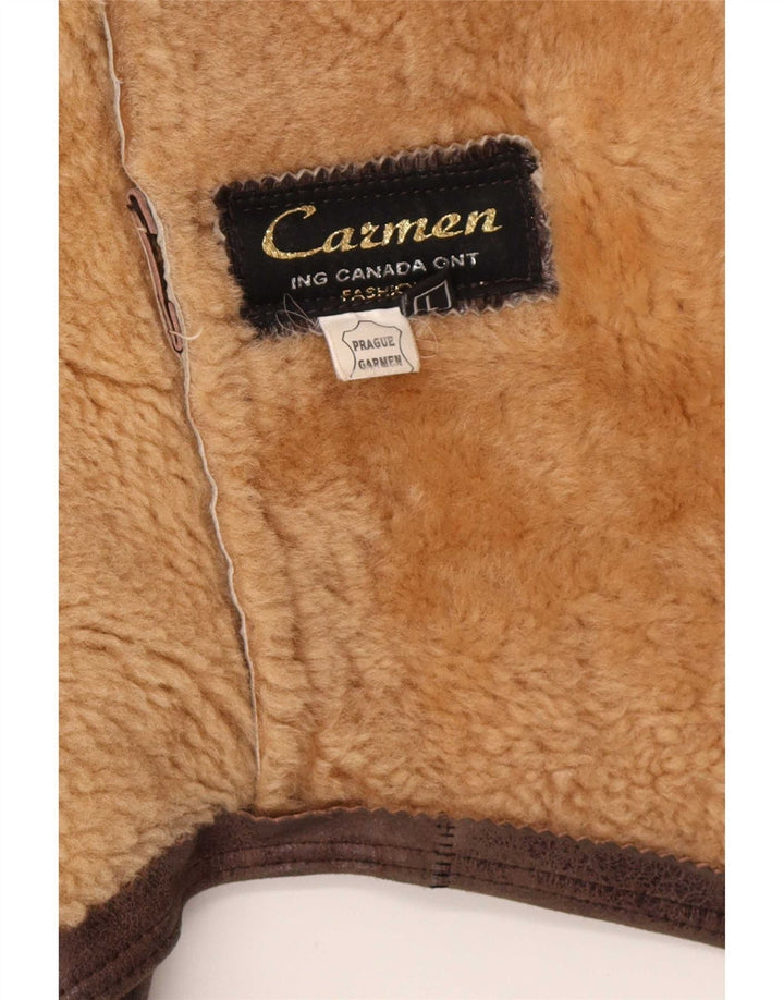 Carmen Womens Crop Shearling Jacket UK 14 Stort brunt læder